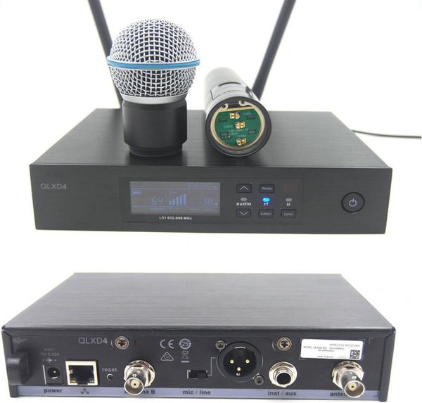 Sistema microfonico wireless digitale UHF professionale QLXD4 True Diversity Stage Performance BETA58 Microfono palmare singolo5934690