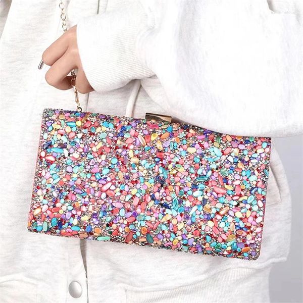 Borse da sera Pochette con glitter scintillanti per le donne Borsa da sposa con pietre preziose Borsa da ballo formale per feste da sposa