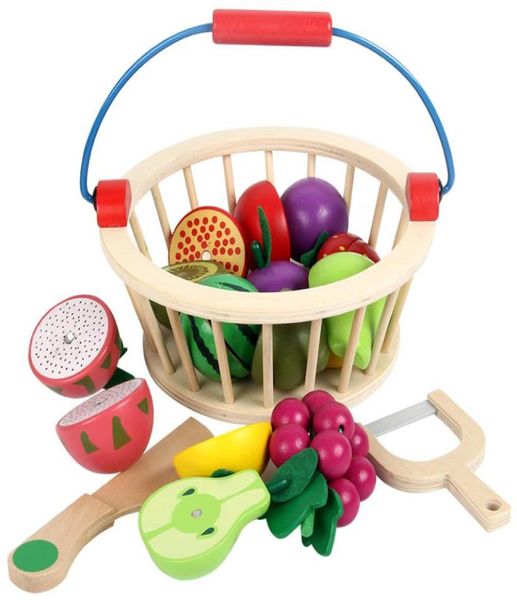 Mãe jardim cesta de madeira cozinha brinquedos crianças corte frutas vegetais jogar comida em miniatura crianças bebê cedo jogo educativo pre1938253