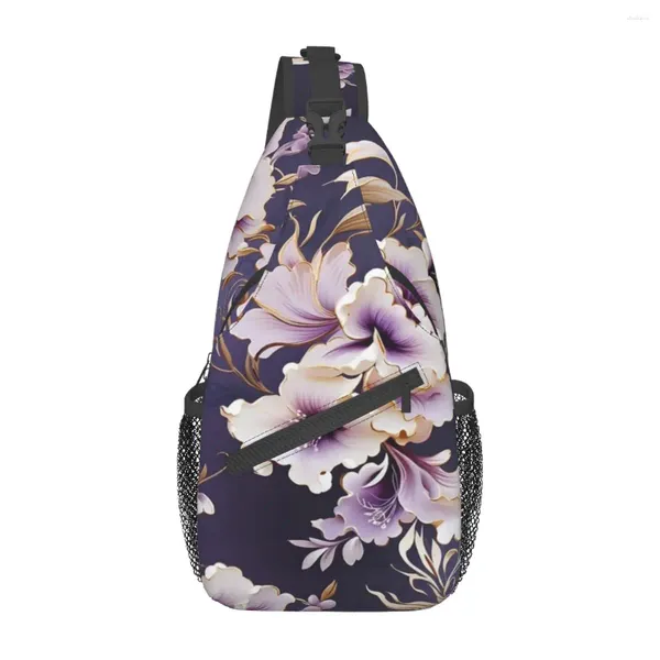 Duffel Bags Orquídeas Padrão - Violeta Branco e Ouro Peito Saco Férias Durável Viagem Agradável Presente Personalizável