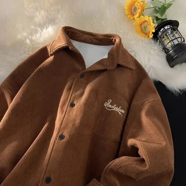 Вельветовая мужская куртка весенне-осенняя модная брендовая рубашка в стиле ретро в американском стиле, красивая рубашка для отдыха, k-поп-одежда, топ y2k 240116