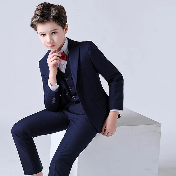 Flor meninos terno de casamento crianças baile de formatura smoking formal blazer dia das crianças pinao desempenho traje uniforme escolar 2-16t 240116