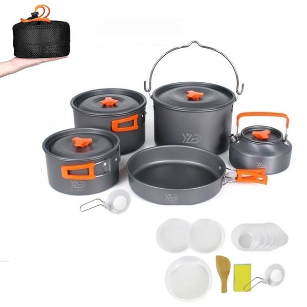 Conjunto de panelas de acampamento alumínio 28 pessoa portátil ao ar livre utensílios de cozinha kit pan tigela chaleira pote caminhadas churrasco piquenique 240117