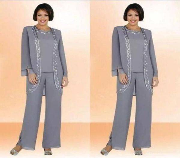 Abiti per la madre della sposa in chiffon modesto con giacca a maniche lunghe Pantaloni formali in pizzo Abiti su misura Abiti da sera lunghi con gioielli4007257