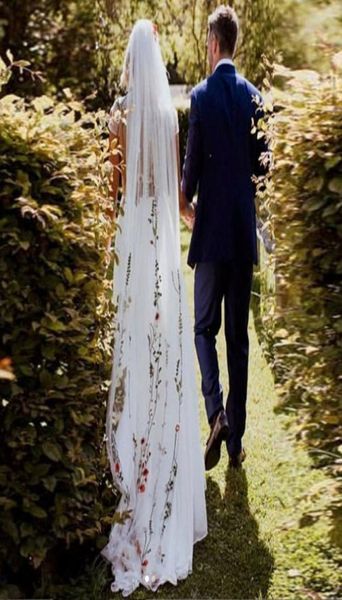 Véus de casamento bordados de renda, véu de noiva boêmio, acessório de noiva, uma camada com pente, flor foral 1776137