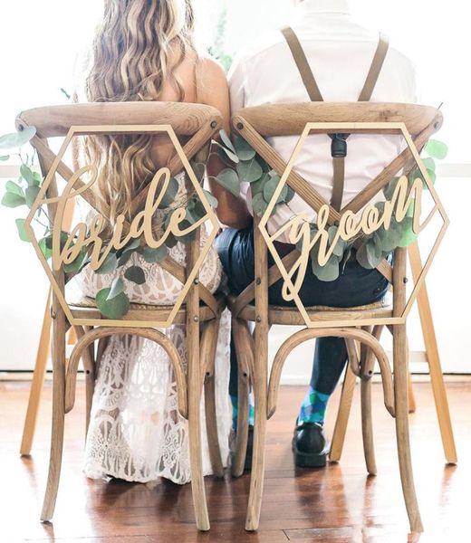 Sedia in legno Sedia per banner Sposi Segno Decorazione di nozze fai-da-te per fidanzamento Forniture per feste di matrimonio Coprisedie con lettere4731676