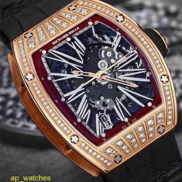 Richardmill RM023 Мужские часы Автоматические механические часы Оригинальные часы из розового золота 18 карат с бриллиантами FN K9Q2