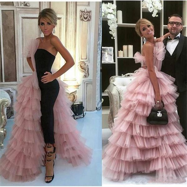 2019 Nova Moda Macacões Vestidos de Baile Com Overskirt Um Lado Em Camadas Saia de Tule Celebridade Vestidos de Noite Mulheres Desgaste Formal Part2726