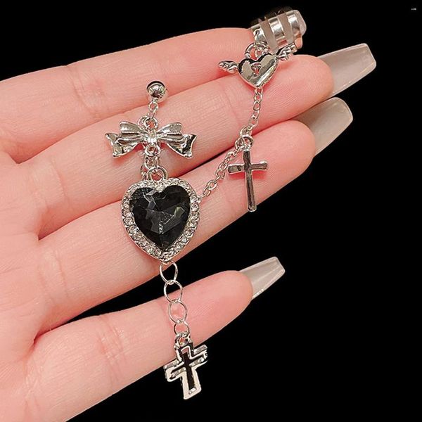 Baumelnde Ohrringe Dark Punk Vintage Metallkette Kreuz Liebe Frauen personalisierte Hip Hop One Piece Ohr Knochen Clips Party Schmuck Geschenk