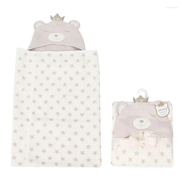 Cobertores Nascido Bebê Cobertor Dos Desenhos Animados Urso Com Capuz 75 100cm Crianças Dormindo 2 Camadas Soft Infantil Swaddle Wrap