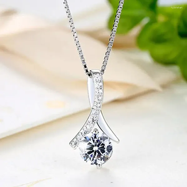 Anhänger Halsketten Sterling Silber Halskette Herringbone Zirkon Für Frauen Mode Schlüsselbein Kette Hochzeit Schmuck Geschenk