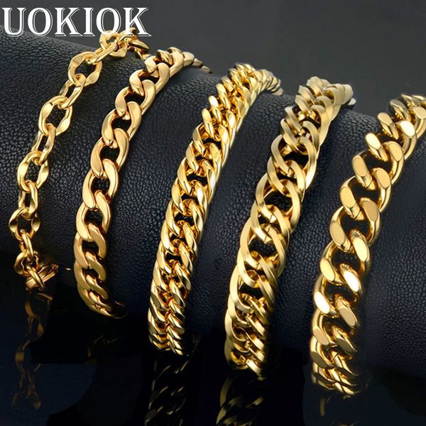 Pulseira masculina curb cubana link chain pulseira homme para homens cor de ouro aço inoxidável hip hop pulseira masculino jóias braslet 240117