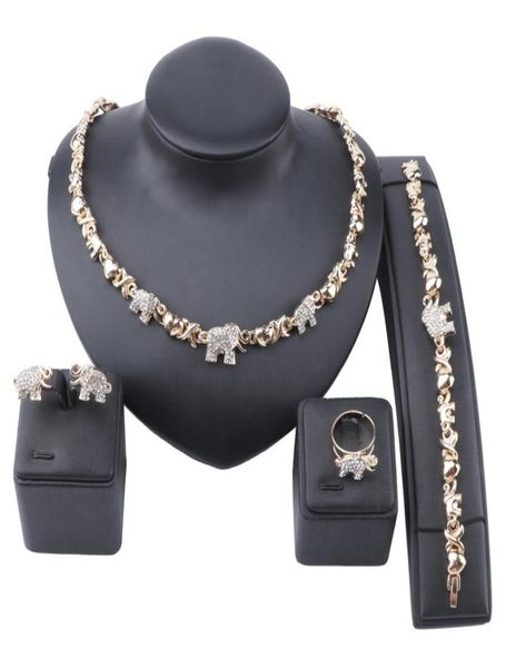 Joias africanas elefante colar de cristal brincos dubai conjuntos de joias de ouro para mulheres festa de casamento pulseira conjunto de anel 5093831