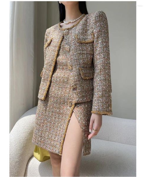 Frauen Jacken 2024 Frühling Marke Designer Hohe Qualität Oansatz Tweed Ärmelloses Kleid C749