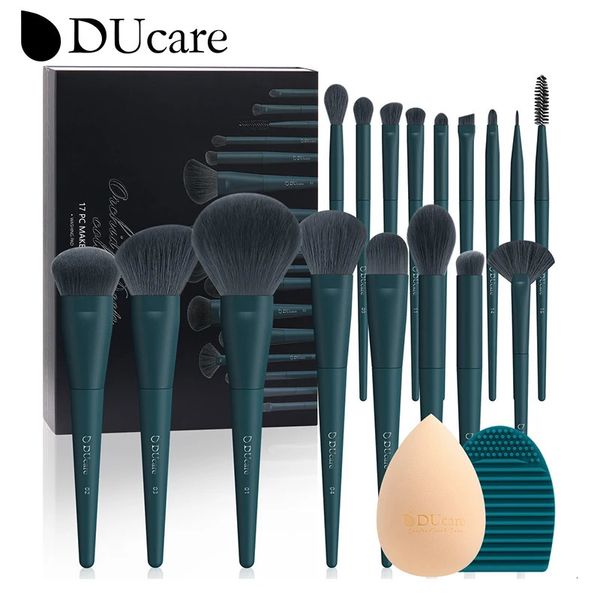 DUcare Professionelles Make-up-Pinsel-Set, Kunsthaar, 17-teilig, mit Schwamm, Reinigungswerkzeug, Pad für Kosmetik, Foundation, Lidschatten, 240116