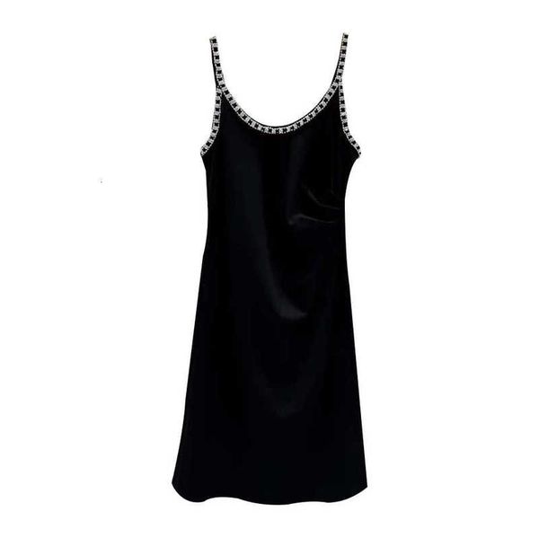 Designer Básico Vestidos Casuais MIU Home Black Strap Dress Verão Sexy Celebridade, Idade Reduzindo Temperamento, Slim Fit Water Diamond Bra Dress 22R6