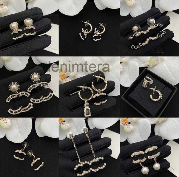 20 stile 18k placcato oro ottone rame perno ciondola argento 925 lettere di lusso geometriche donne cristallo strass perla designer orecchino festa di nozze gioielli 2SIJ