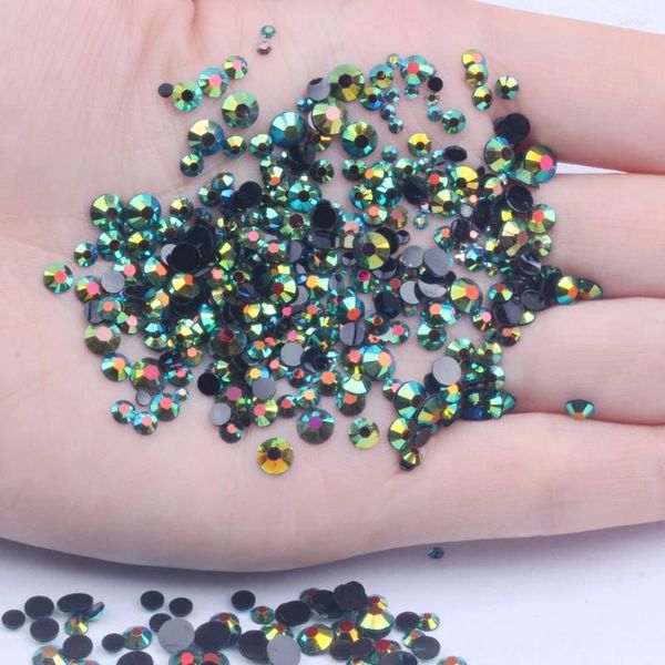 Decorazioni per nail art 2mm-6mm Oliva Nero AB Resina Strass Rotondo Colla su perline 3D 10000 pezzi-50000 pezzi / lotto per creazione di gioielli vestiti fai da te