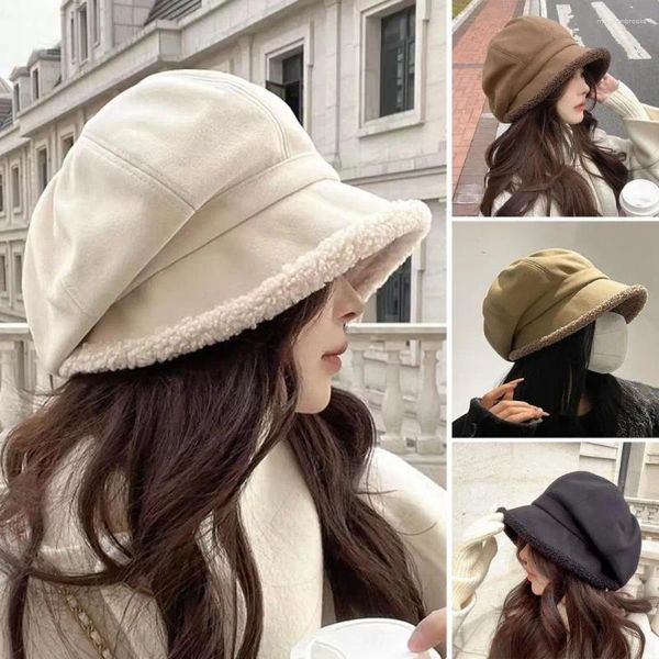 Berets chapéu de pelúcia elegante boina à prova de vento para mulheres ultra-grosso tempo boné outono inverno ao ar livre chapelaria cor sólida