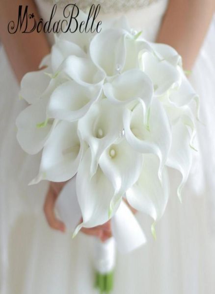 Vintage 2018 Custom White Calla Lily Bouquet Matrimonio Fiori Cristallo Mano Fiori da sposa Bouquet da sposa artificiale Decor4108584