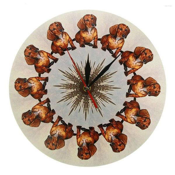 Relógios de parede filhote de cachorro animal de estimação dachshund relógio wieners em um círculo moderno berçário artes loja pendurado relógio animal amante presente
