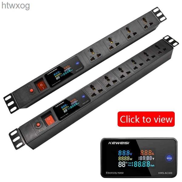 Plugue do cabo de alimentação 19 polegadas para montagem em rack PDU Power Strip 4/6 saídas Unidade de distribuição de soquete universal Instrumento de medição de tensão digital YQ240117