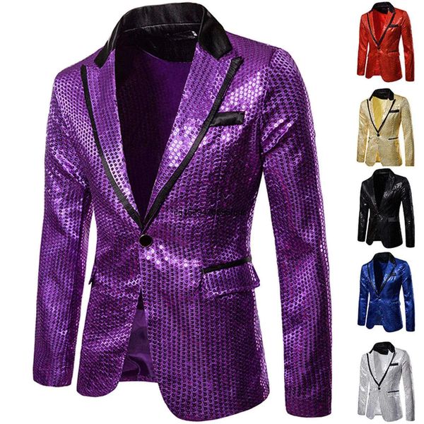 Blazer dourado brilhante decorado, jaqueta para homens, clube noturno, formatura, traje masculino, traje de palco para cantor 240117