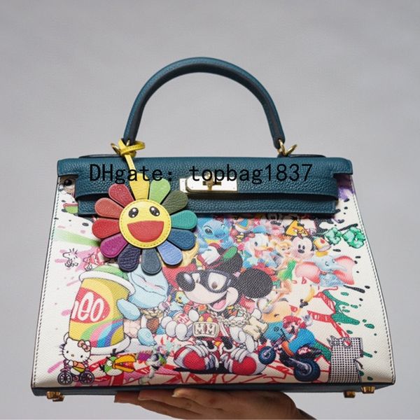 Insgesamt handgefertigte Tragetaschen, 32 cm, speziell angepasst, rein handbemaltes Graffiti-Modell, Luxus-Designer-Handtasche, Schulter-Handtaschen, Taschen in Spiegelqualität