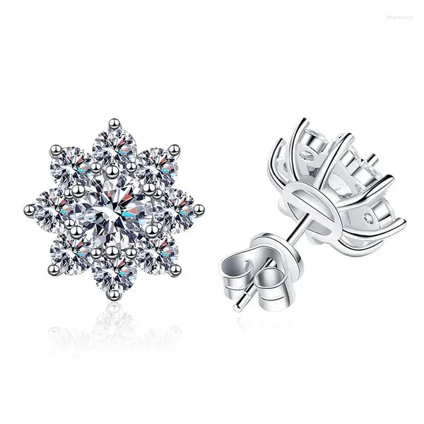Brincos de garanhão moda clássico s925 prata esterlina real moissanite diamante girassol brilhante brinco para mulheres conjunto de jóias de casamento