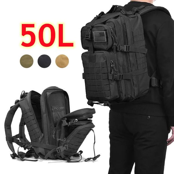 Mochila tática militar masculina 50l, grande capacidade, pequena bolsa de cintura transversal, pacote de assalto, acampamento, caça, trekking, mochilas 240117