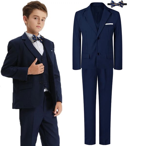 Completo per bambini Ragazzi Matrimonio Completo formale Set Bambini Pasqua Gentiluomo Anello Portatore Abbigliamento Esegui smoking Gilet Pantaloni Blazer 240116