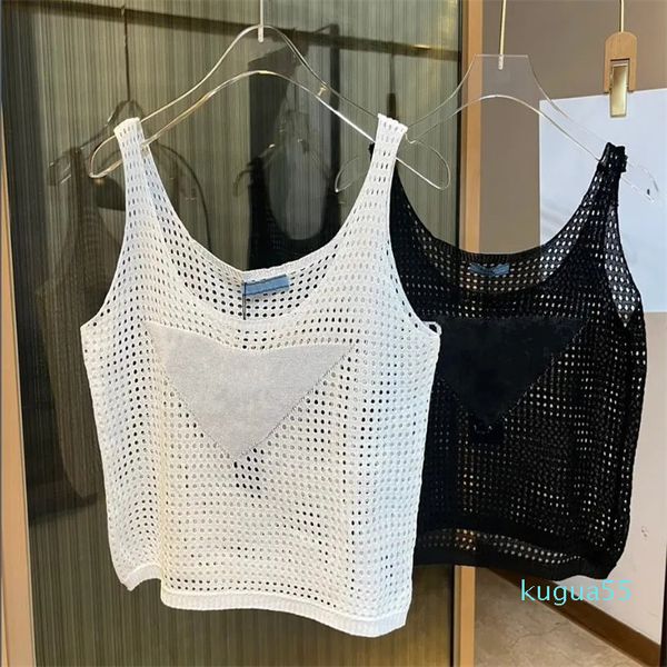 Damen-Designer-Tanktops, Camis, weiß, schwarz, für Mädchen, handgehäkelt, Hohlstrick, Briefdruck, Tanktop, modische Damenbekleidung