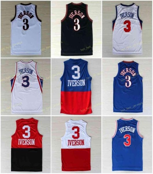 Vintage 3 Allen 3Iverson 76 Jersey Georgetown Hoyas Maglie vintage Uniformi Grigio Nero Blu Bianco Rosso Cucita2715645