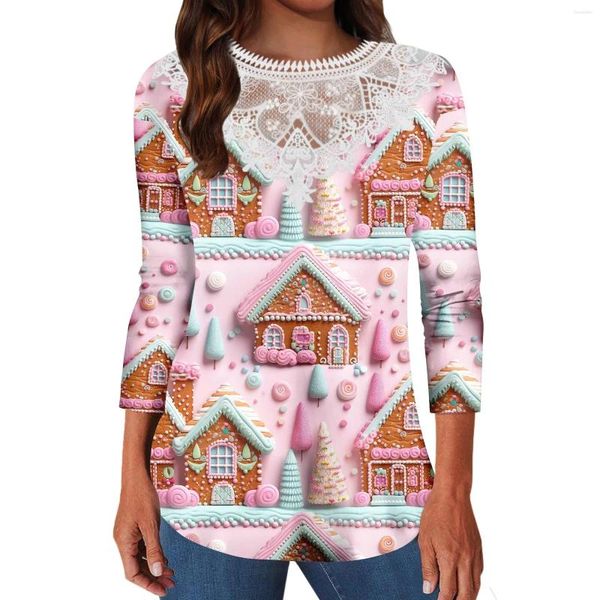 Kadınlar Tişörtleri Noel Süveteri Kadınlar Tişört Uzun Kollu Top 3d Ağaç Baskı Giyim Kız Kawaii Büyük Boyutlu Bayanlar Sweatshirt