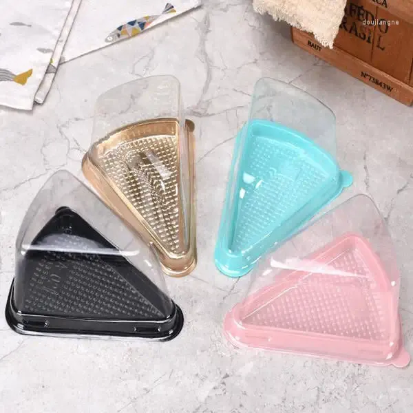 Envoltório de presente 4 cores caixa de bolo de plástico transparente queijo triângulo bolos caixas blister restaurante sobremesa embalagem