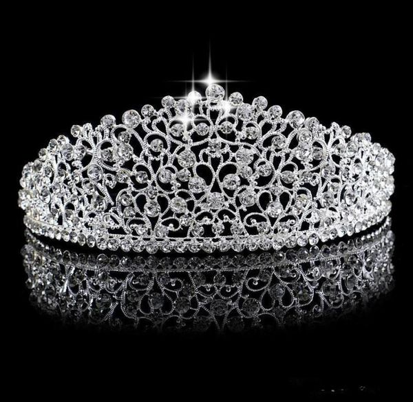 Funkelnde silberne große Hochzeit Diamante Festzug Tiaras Haarband Kristall Brautkronen für Bräute Abschlussball Festzug Haarschmuck Kopfschmuck8831109