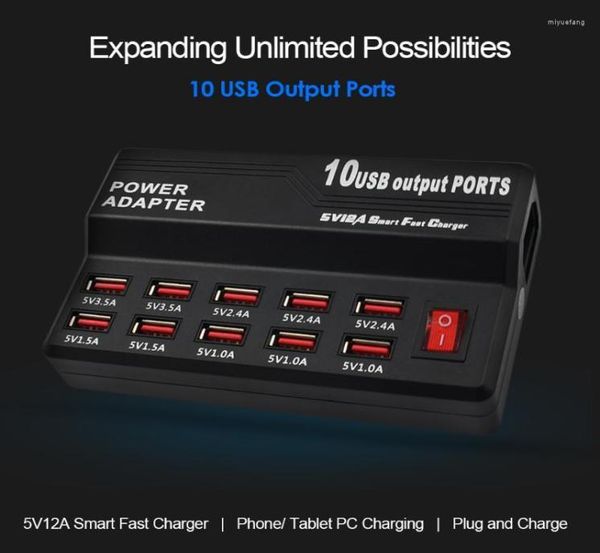 Hubs de alta velocidade 10 portas USB Hub AC para DC Power Socket Multifuncional USBPowered Dispositivos Estação de Carregamento Carregador de ViagemUSB8719347