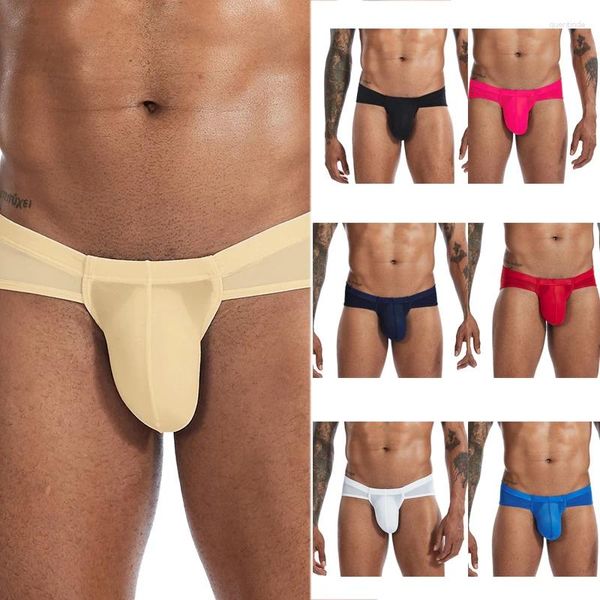 Underpants 7 pcs homens roupa interior sexy gelo seda briefs ultra fino grande pênis bolsa calcinha desliza erótico baixo aumento biquíni sólido