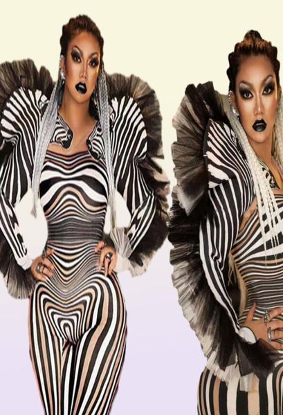Moda zebra padrão macacão feminino cantor sexy palco outfit bar ds dança cosplay bodysuit desempenho mostrar traje 2203225378670