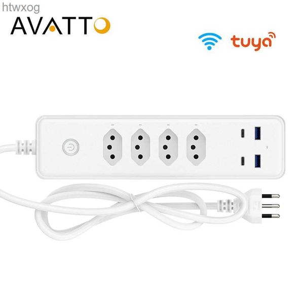 Güç Kablosu Fişi Avatto Brezilya WiFi 4 çıkışlı akıllı güç şeridi 2*Type-C 2*USB bağlantı noktaları1.4m Uzatma Kablosu Sesi Alexa Google Home ile Çalışır YQ240117