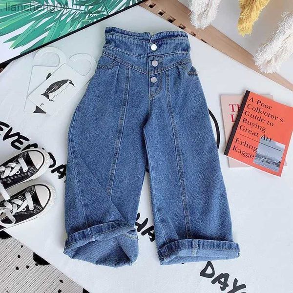 Jeans Kleidung Baby Kinder Mädchen Hosen Säugling Denim Hosen Kinder Mädchen Hohe Taille Jean Kinder Gerade-bein Breite bein Hose ropa