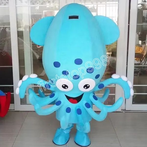 Costume da mascotte calamari blu di alta qualità Personaggio a tema anime dei cartoni animati Taglia adulto unisex Puntelli pubblicitari Vestito da esterno per festa di Natale