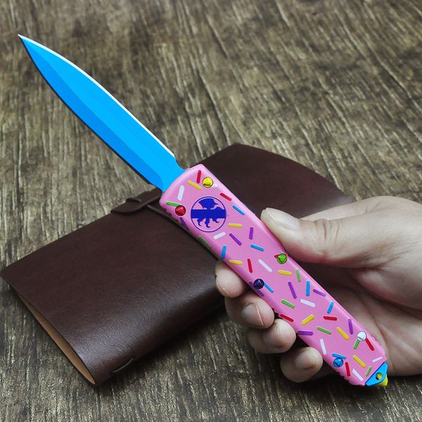 Dessert Warrior MICRO ULTRA OTF TECH-Messer der UT-Serie, Klappklinge in voller Größe, Donut-Pink, EDC-Taschenmesser zur Selbstverteidigung