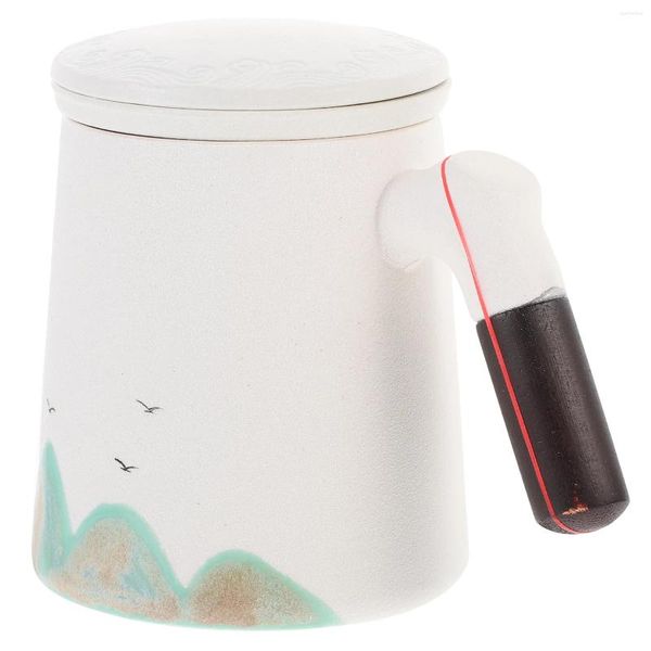 Geschirr-Sets Holzgriff Teetasse mit Infuser Keramikbecher Kaffeefilter Haushaltsdeckel Kleines Wasser Home Handheld Tassen Sieb