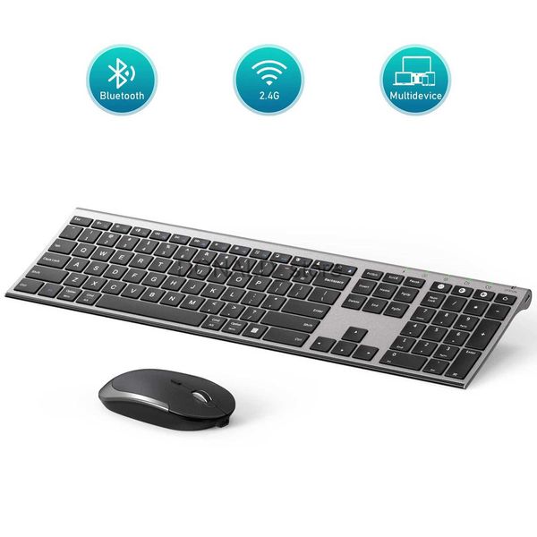 Tastaturen, kabellose Bluetooth-Tastatur und Maus-Kombination, wiederaufladbar, 2,4 g, Tastaturen und Mäuse für Windows, Android, Mac, iOS, OS J240117