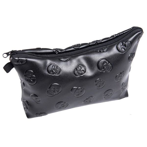 1 pz Borsa per cosmetici con teschio nero Borsa per trucco in pelle PU da donna Organizzatore da viaggio per cosmetici Kit da toilette Borsa Drop 240116