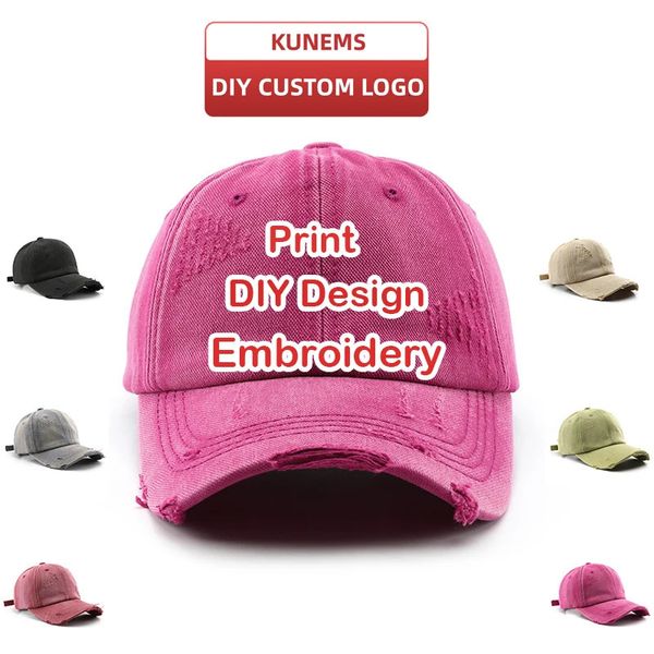 KUNEMS Custom Brand Caps Fashion Jean Baseball Cap für Frauen und Männer DIY Design Stickerei Sonnenhut Unisex Großhandel 240116