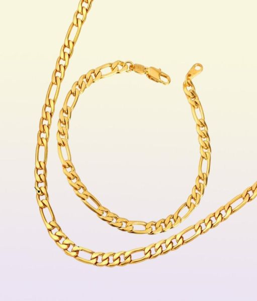 Ganze klassische Figaro-Halskette mit kubanischen Gliedern, 18 Karat echtes Gold, 316L-Edelstahl, modischer Herrenschmuck, Accessoires, Punk 2978592