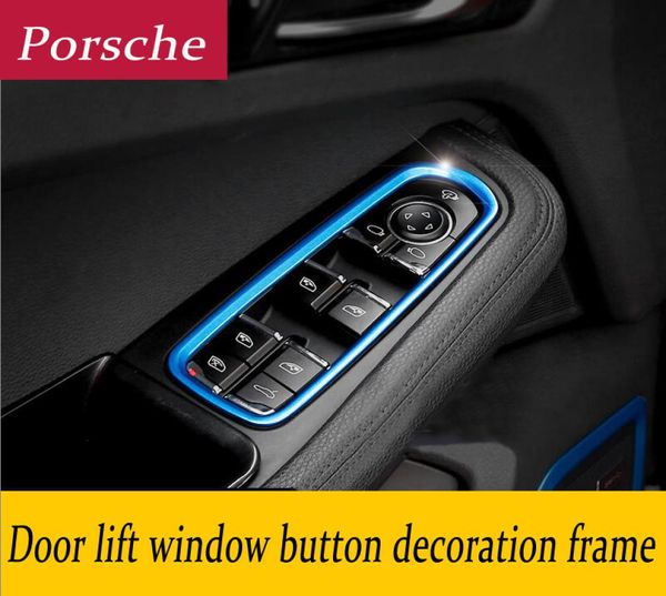 Auto Styling Stickers Binnendeur Raam Lift Schakelpaneel Knoppen frame decoratie Cover 3D voor Porsche Panamera Cayenne Macan A8980584