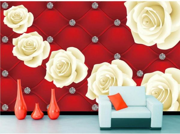 Sfondo rosso morbido bianco con rose bianche murale carta da parati 3d carte da parati 3d per sfondo tv4399165